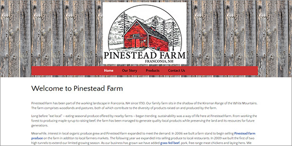 Pinestead Farm, Franconia, NH - website design by tmiller web design